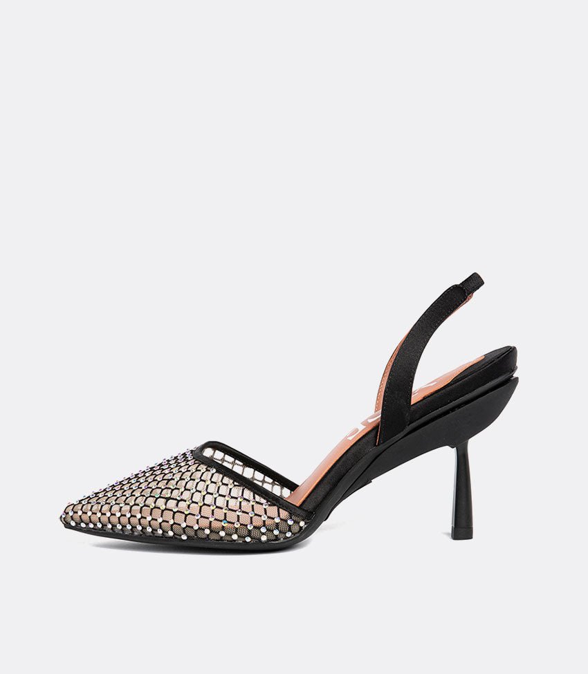 Nadia | Crystal Mesh Block Heel Pumps