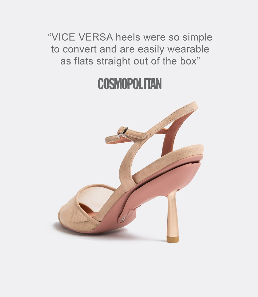 Fernanda | Beige Mesh Block Heel Pumps