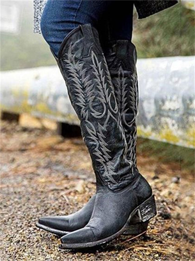 Fabienne | Vintage Embroidered Knee-High Cowboy Boots