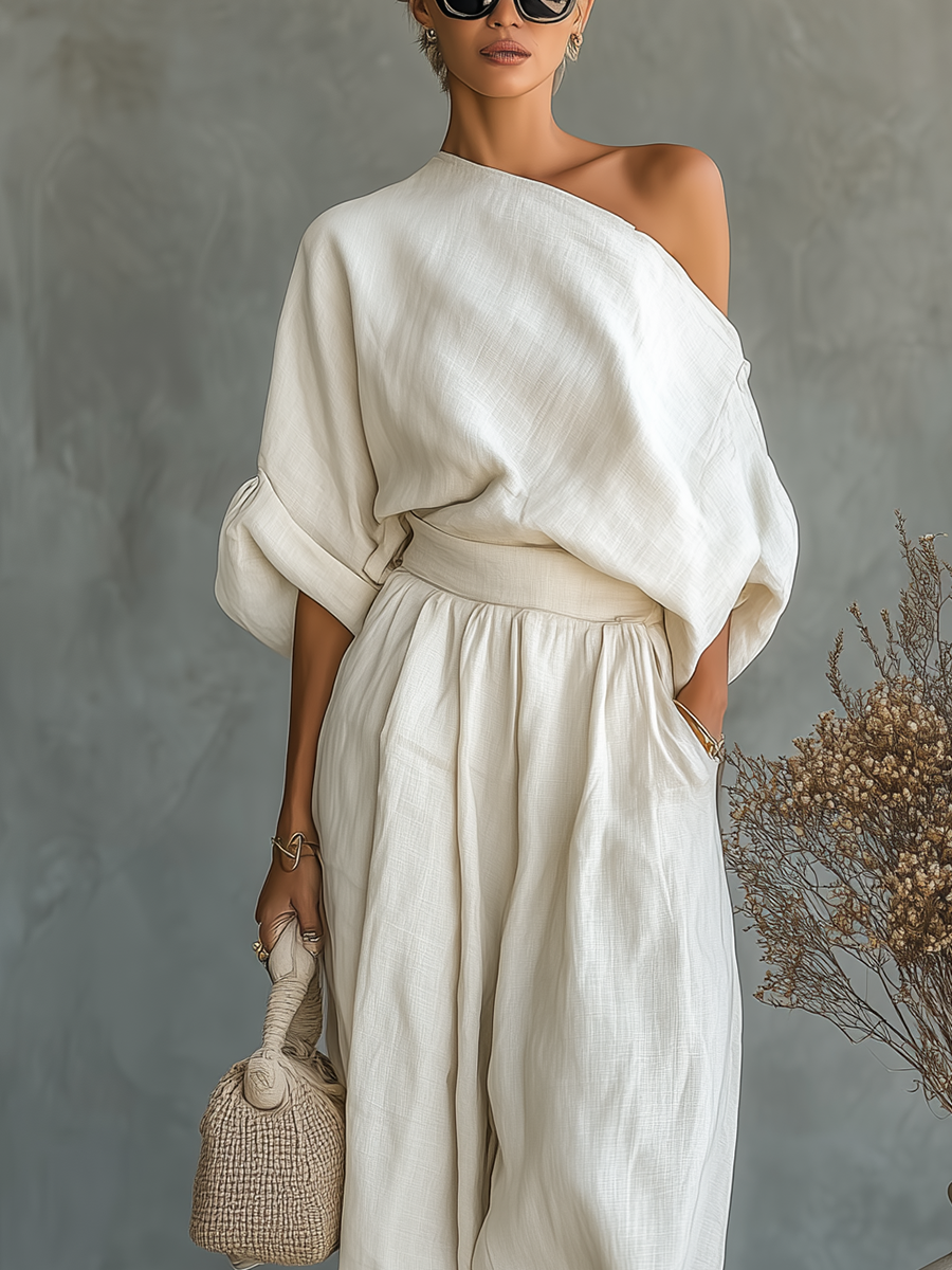 Simona | Soft Off-Shoulder Top & Tapered Pants Set for Women