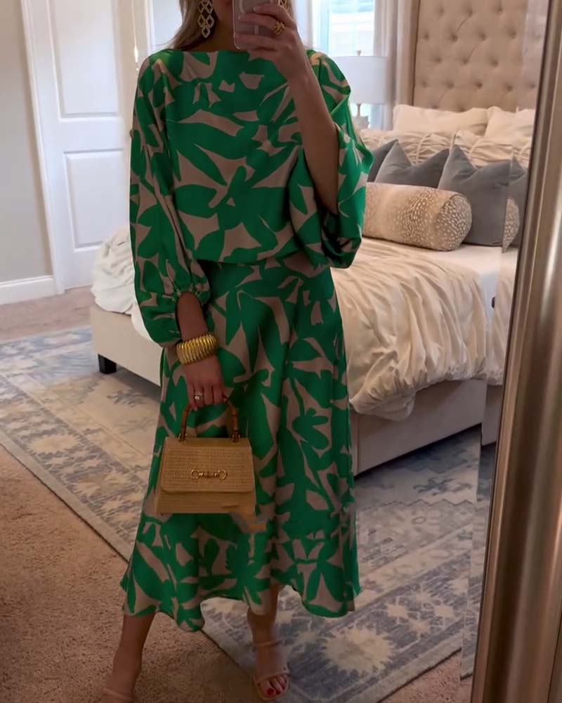 Ashley | Two-Piece Printed Set with Lantern Sleeves for Women
