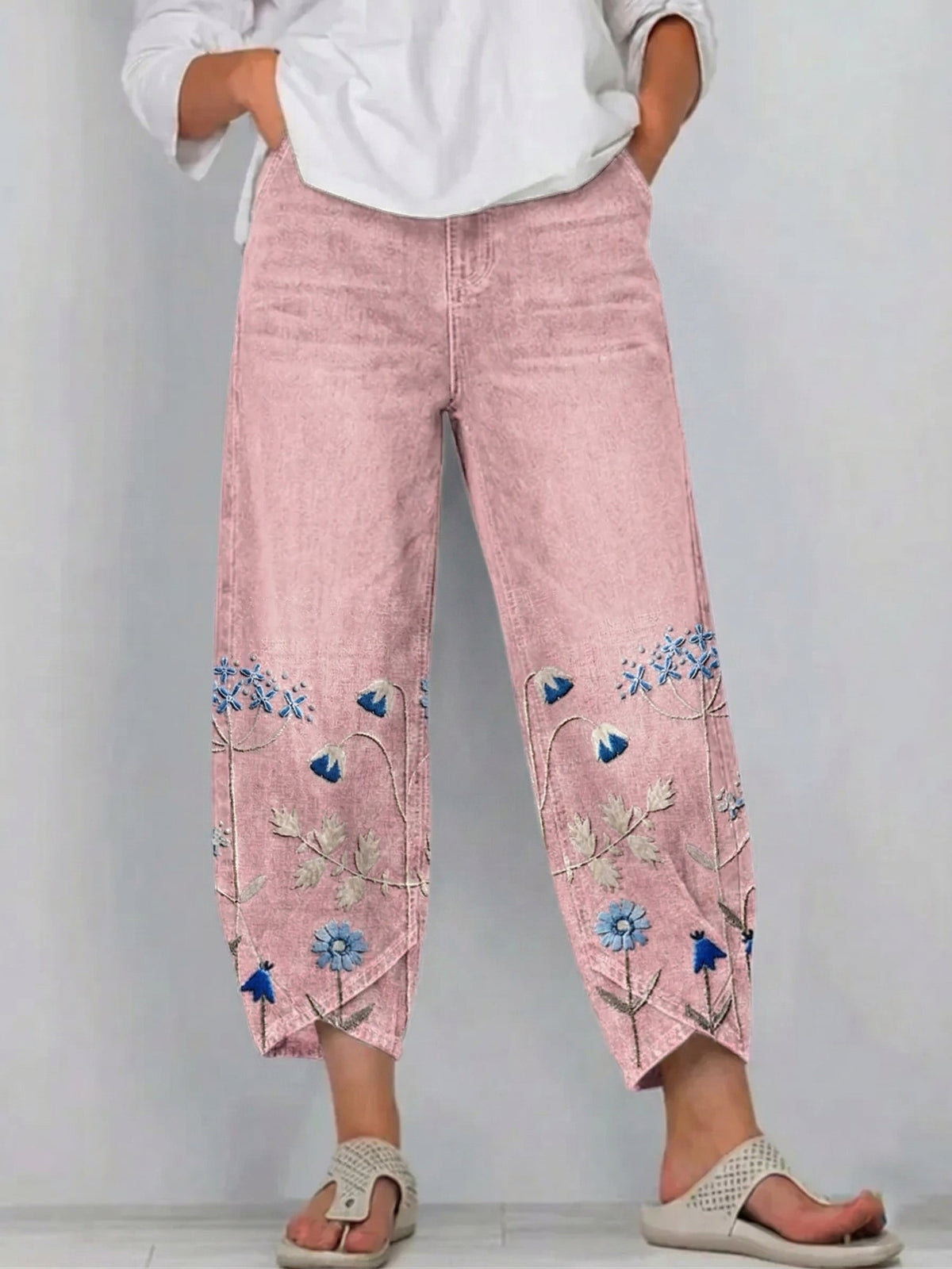 Marilena | Linen Embroidered Trousers for Women