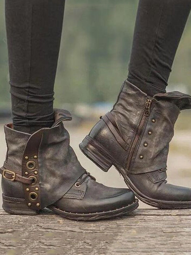 Arcelia | Vintage Studded Buckle Ankle Boots