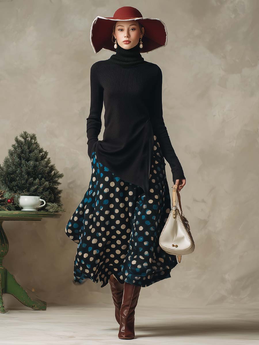 Jocelyne | Knitted Top and Polka Dot Skirt Set for Women