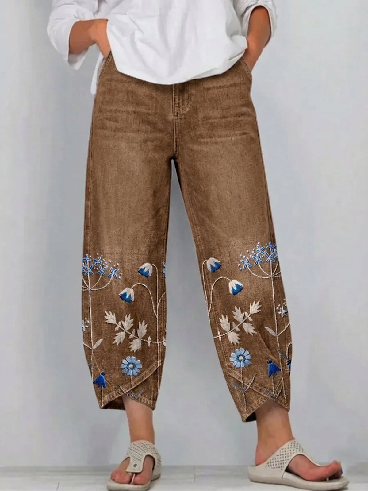 Marilena | Linen Embroidered Trousers for Women