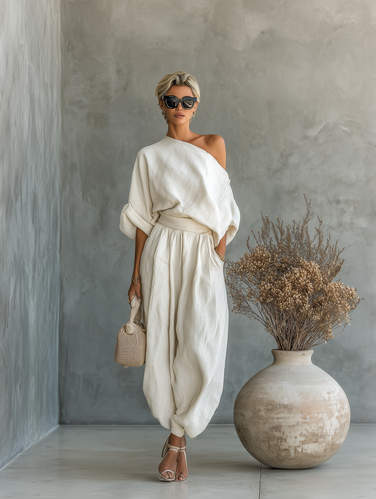 Simona | Soft Off-Shoulder Top & Tapered Pants Set for Women