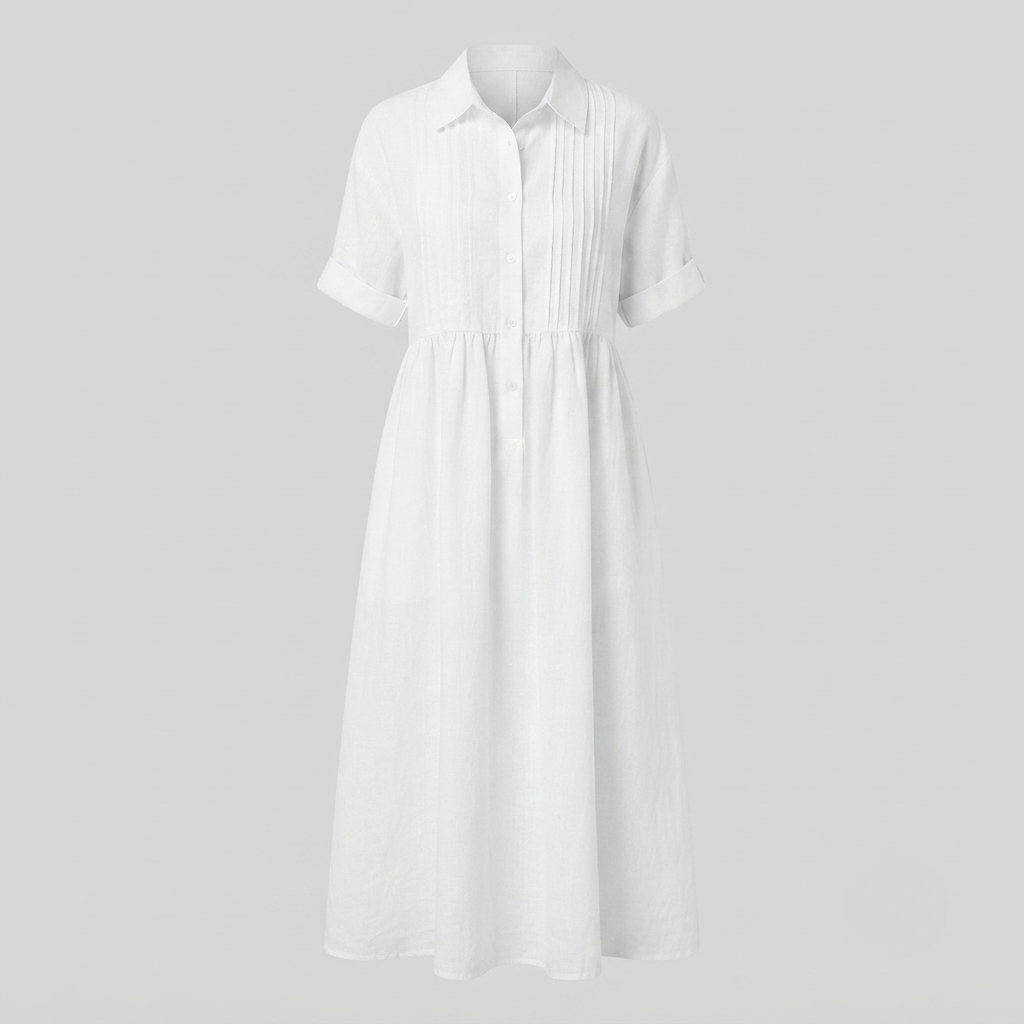 Chelsea | Pintuck Linen Look Maxi Shirt Dress