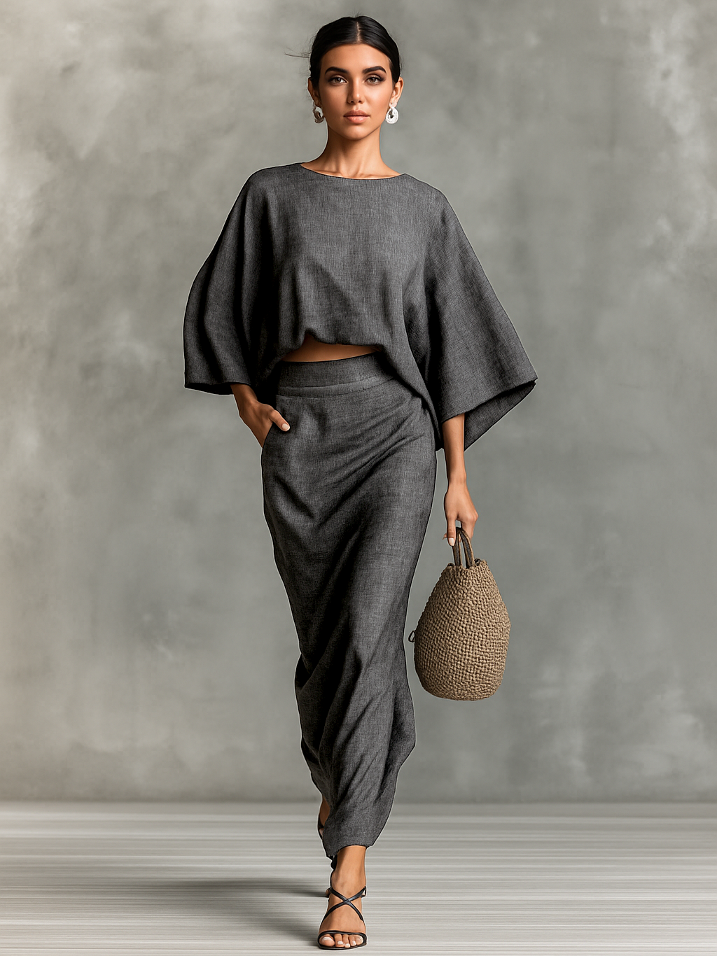 Selene | Soft Batwing Top & Maxi Skirt Two-Piece Set for Women
