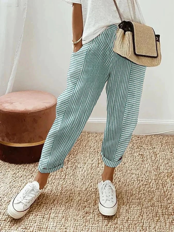 Despina | Linen Striped Trousers for Women