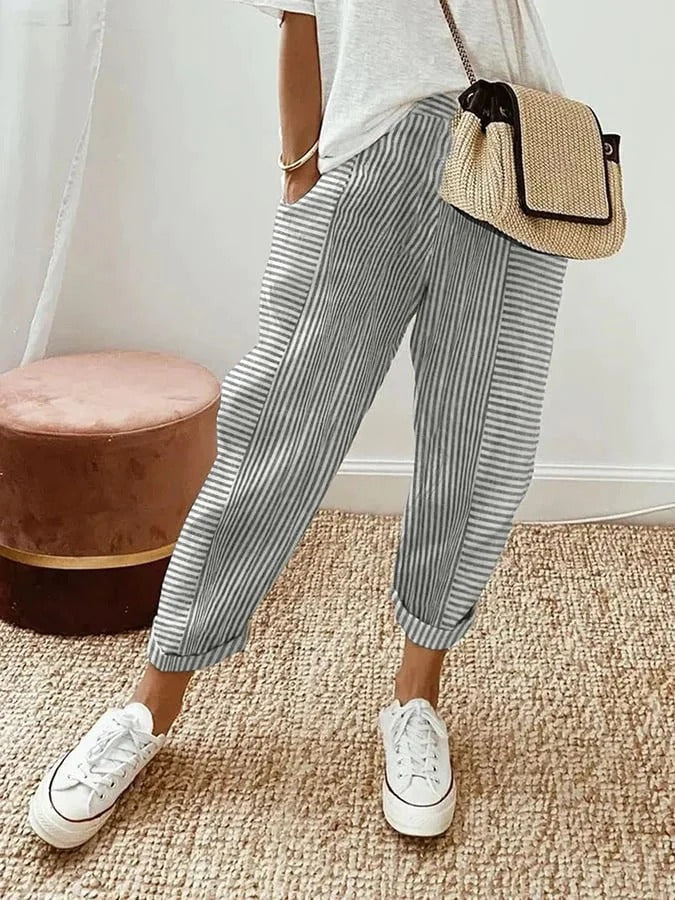 Michelle | Linen Striped Trousers for Women