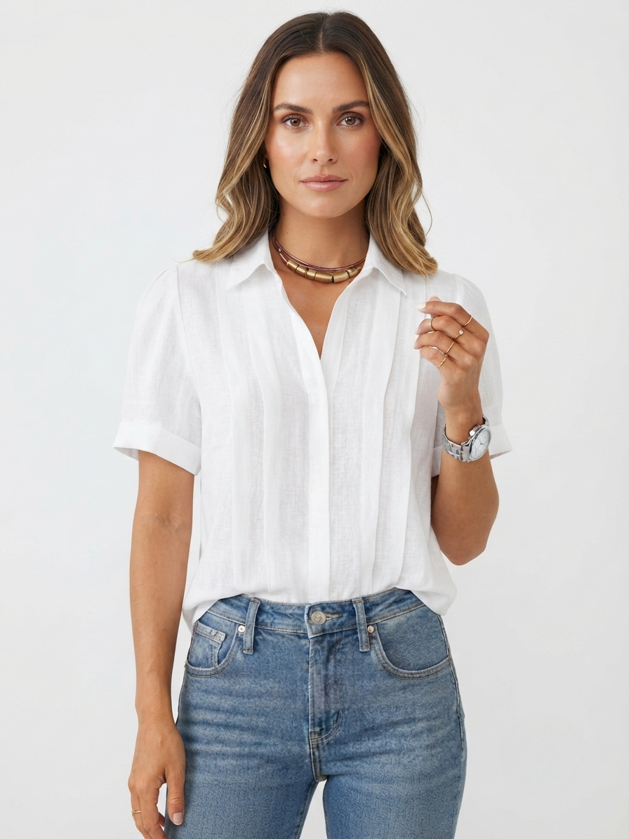 Briony | Pleated Linen Look Blouse in Five Colours