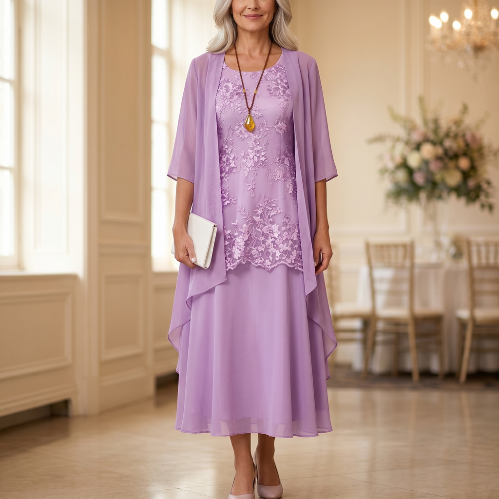 Roxane | Elegant Lace and Chiffon Dress Set for Women