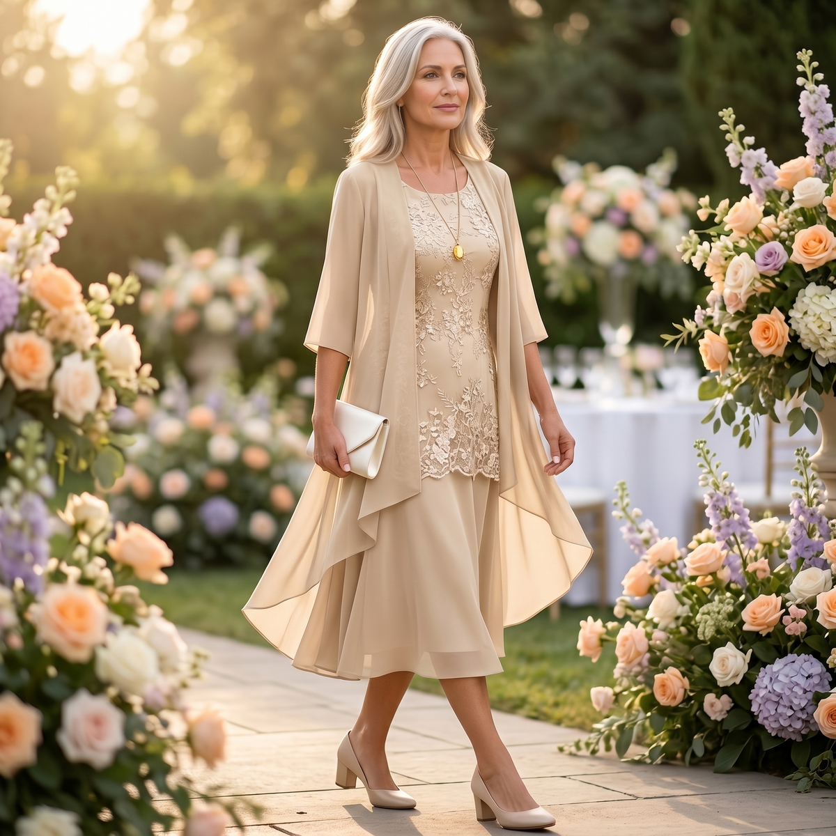 Roxane | Elegant Lace and Chiffon Dress Set for Women