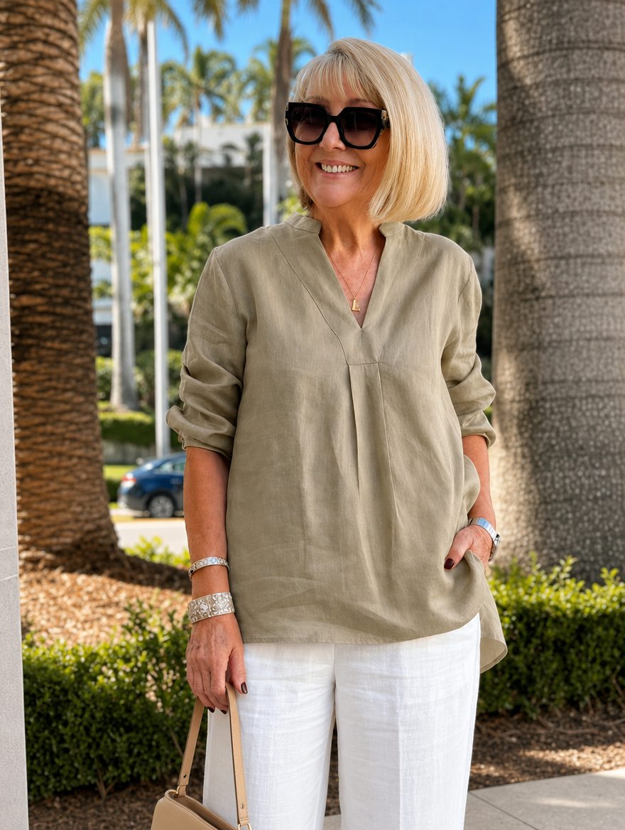 Quinn | V-Neck Linen Blouse for Women