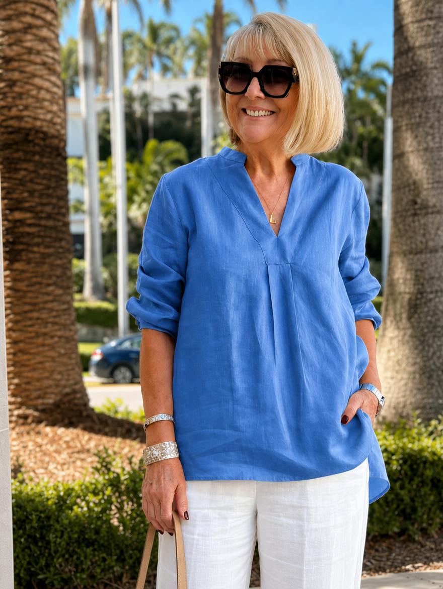 Quinn | V-Neck Linen Blouse for Women