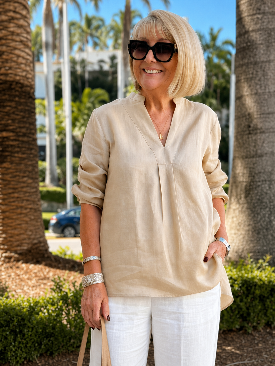 Quinn | V-Neck Linen Blouse for Women