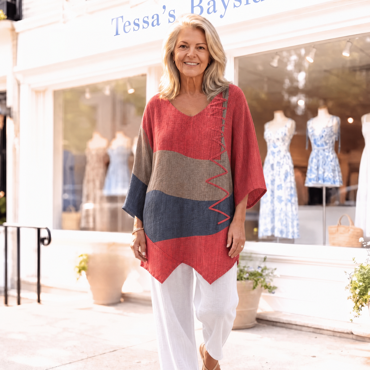 Eli | Colourblock Linen Summer Blouse for Women