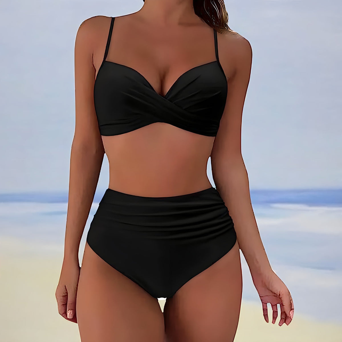 Emmeline | Twist Front Bikini Set with Ruched High Waist