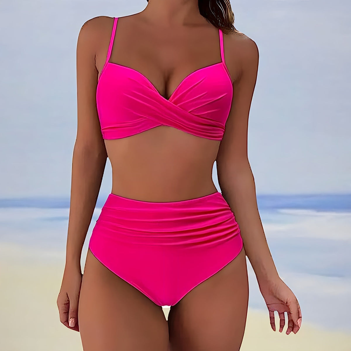 Emmeline | Twist Front Bikini Set with Ruched High Waist