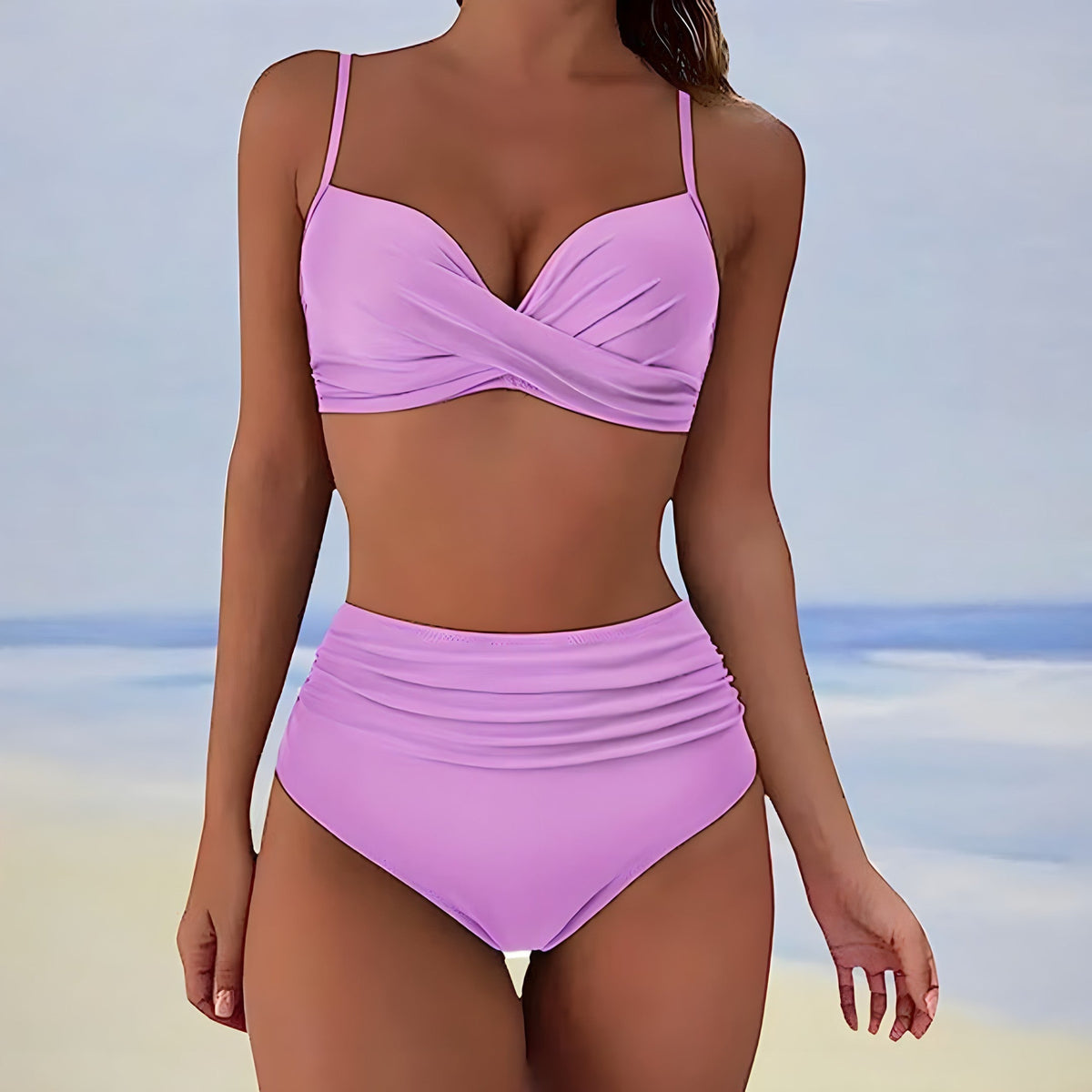 Emmeline | Twist Front Bikini Set with Ruched High Waist