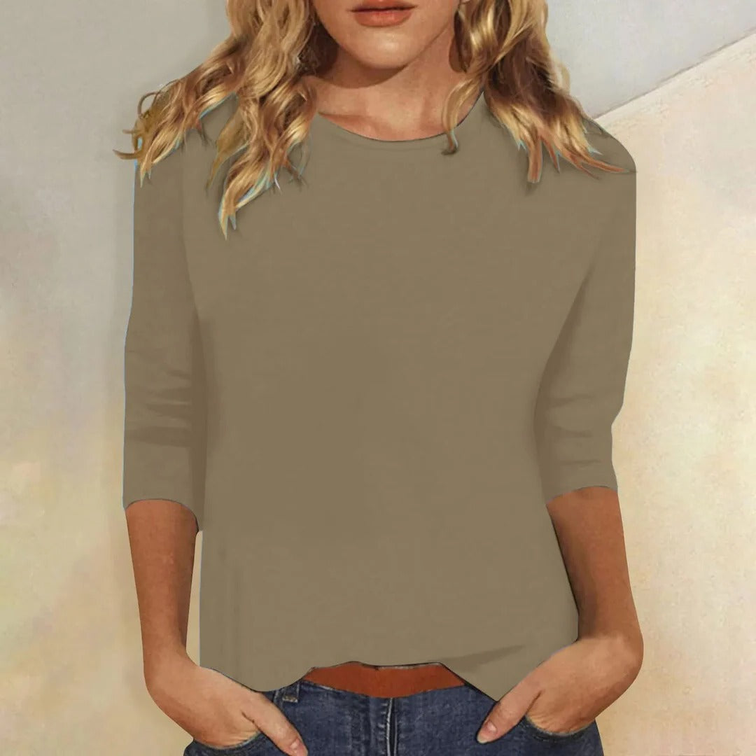 Lauriane | Crew Neck 3/4 Sleeve Everyday Top for Women