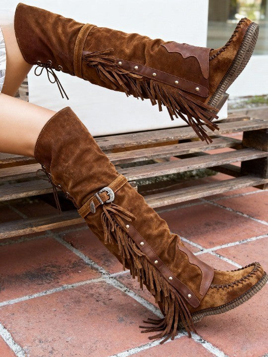 Bernadette | Over-the-Knee Tassel Rivet Flat Boots