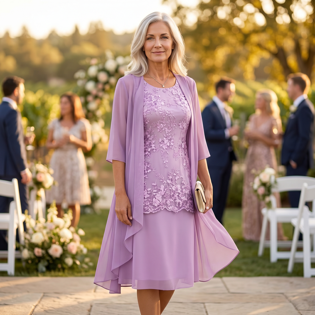 Roxane | Elegant Lace and Chiffon Dress Set for Women