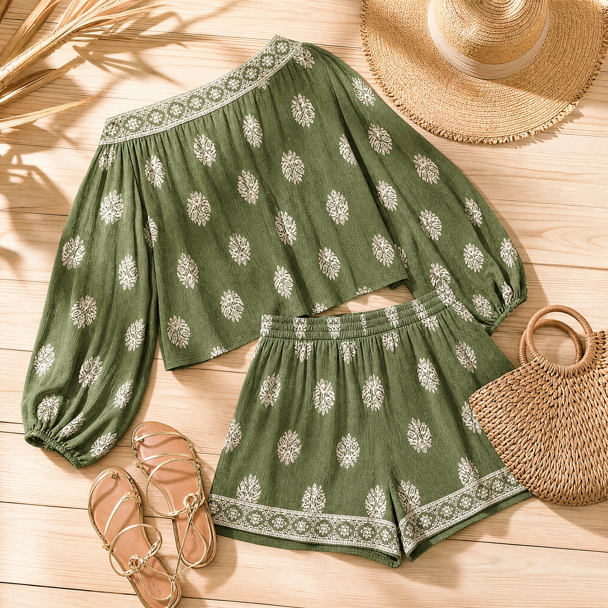 Solenne | Bohemian Off-Shoulder Matching Set for Women
