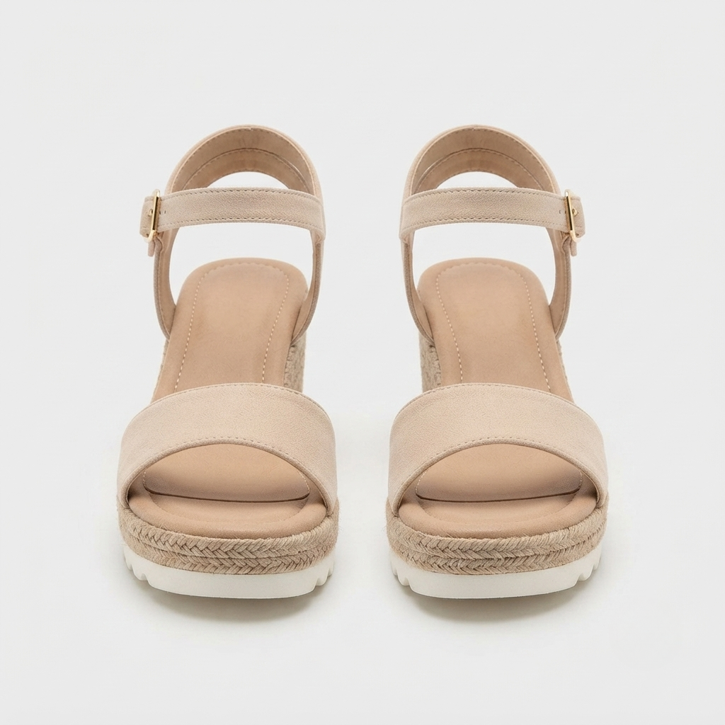 Frankie | Platform Wedge Sandals in Beige and Black