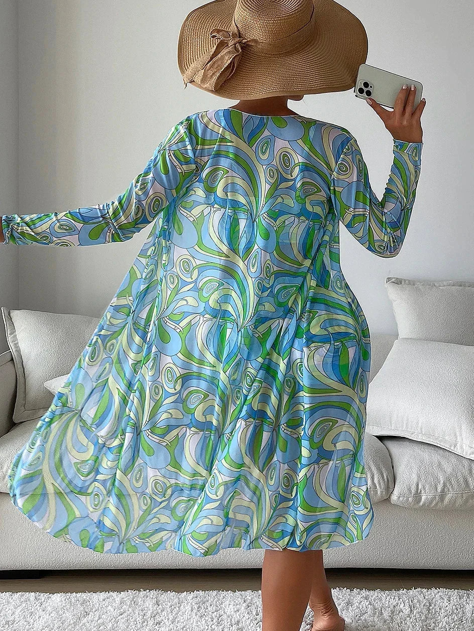 Mikayla | Swirl Print Bikini Set with Sheer Cover Up