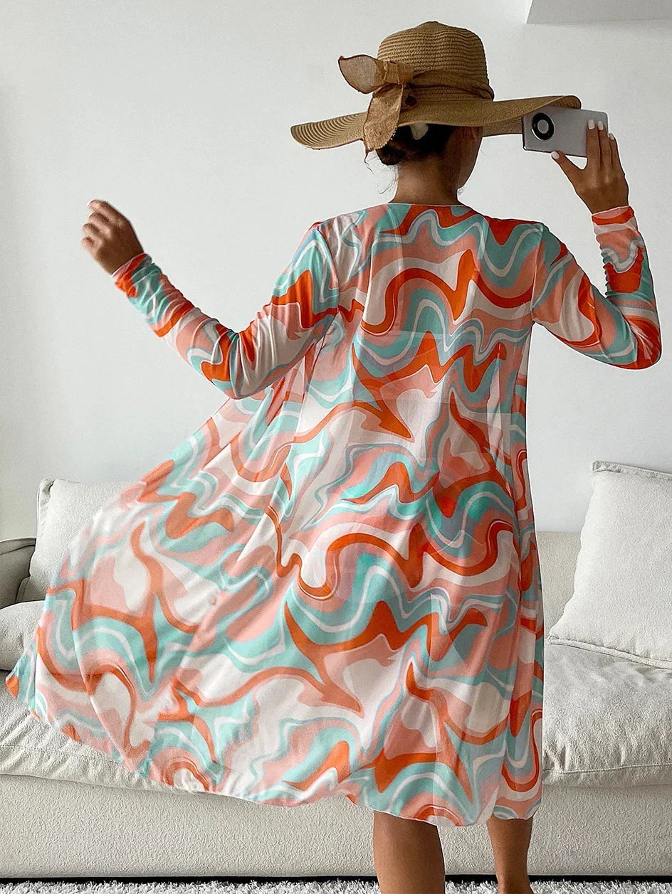 Mikayla | Swirl Print Bikini Set with Sheer Cover Up
