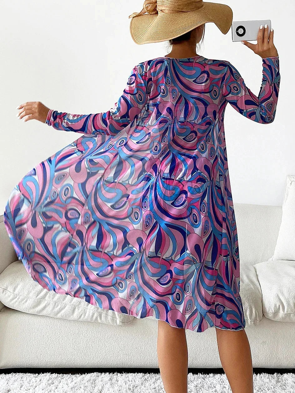 Mikayla | Swirl Print Bikini Set with Sheer Cover Up