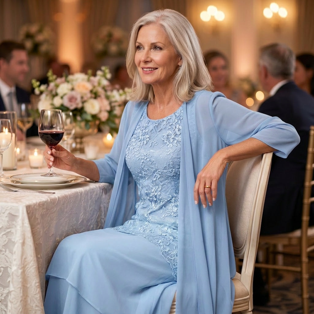 Roxane | Elegant Lace and Chiffon Dress Set for Women