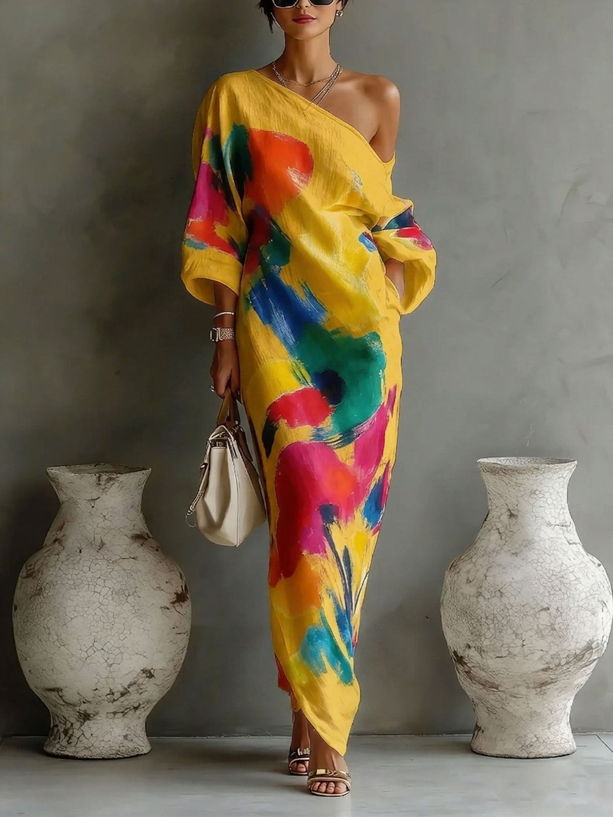 Grace | One Shoulder Abstract Print Maxi Dress