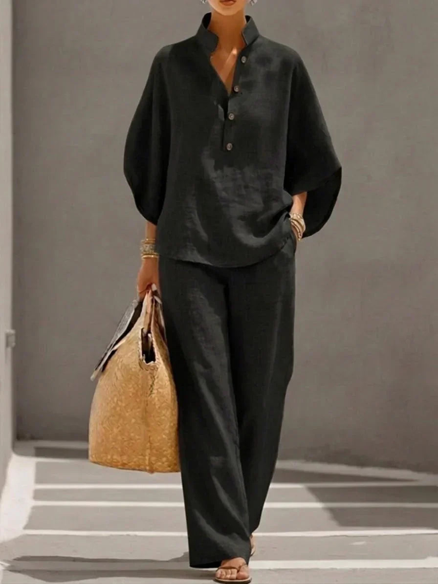 Maribel | Relaxed Batwing Sleeve Top & Wide-Leg Pants Set for Women