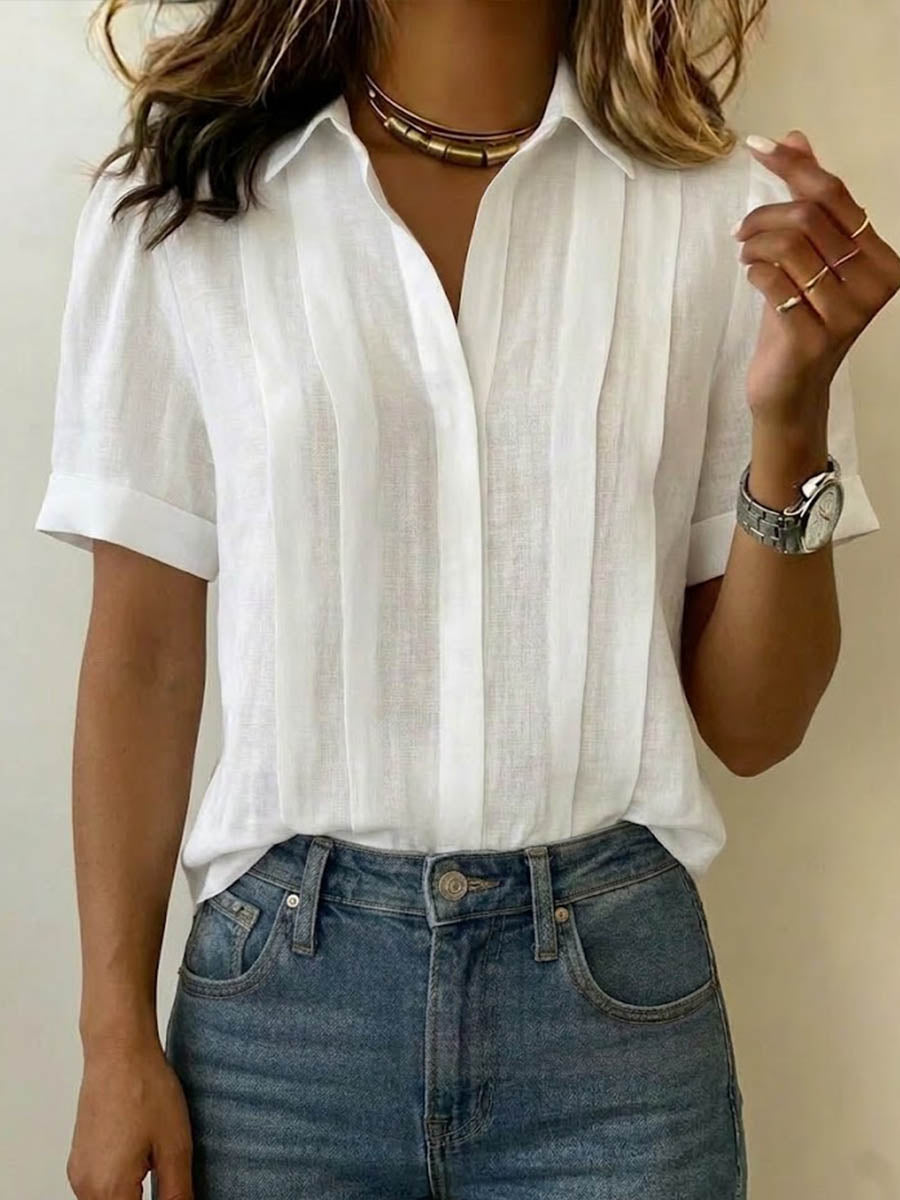 Briony | Pleated Linen Look Blouse in Five Colours