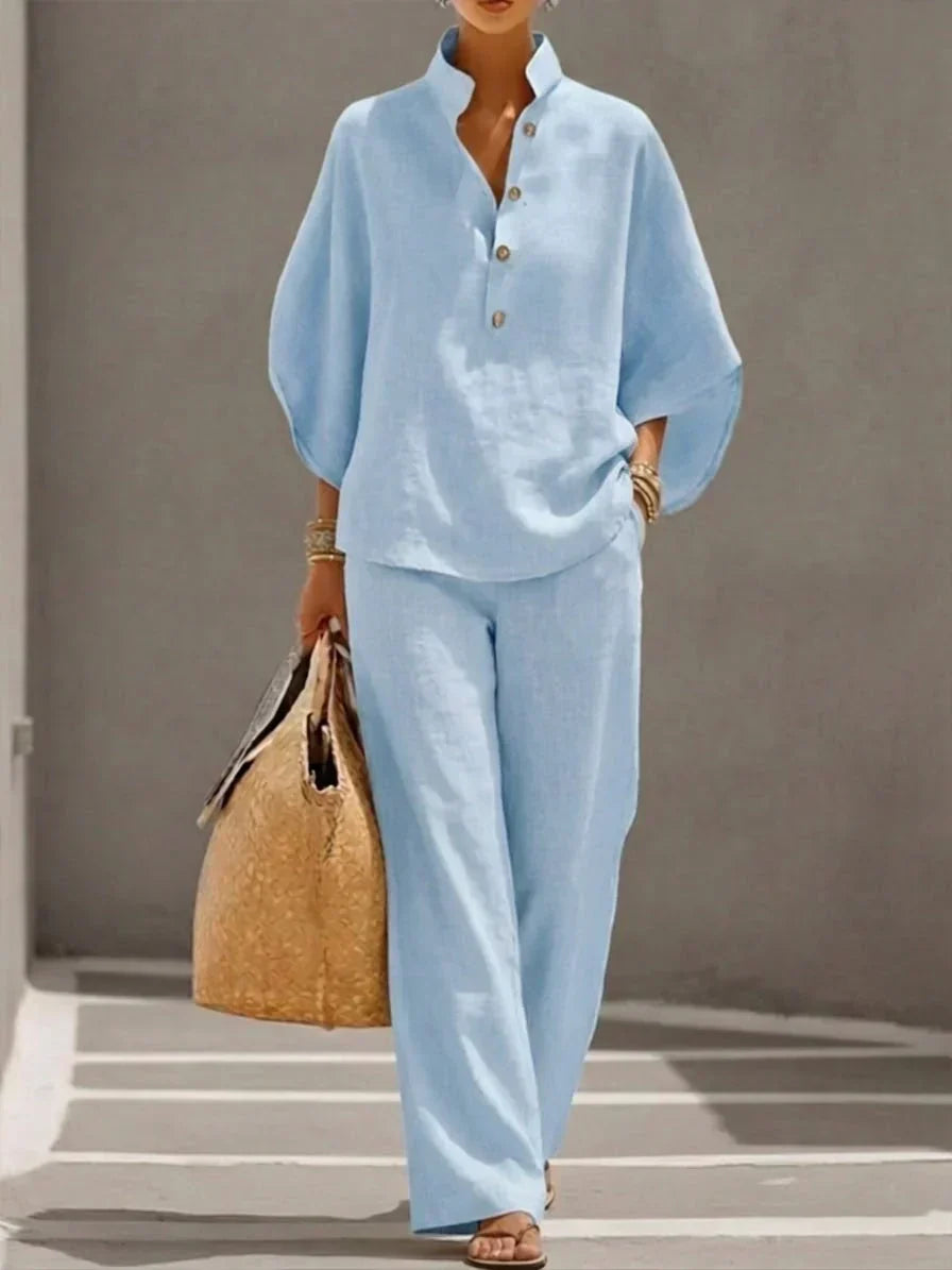 Maribel | Relaxed Batwing Sleeve Top & Wide-Leg Pants Set for Women
