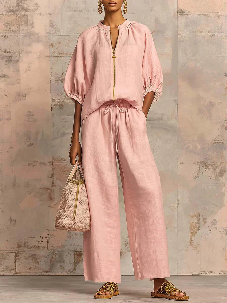 Alba | Relaxed Button-Up Shirt & Wide-Leg Pants Set for Women