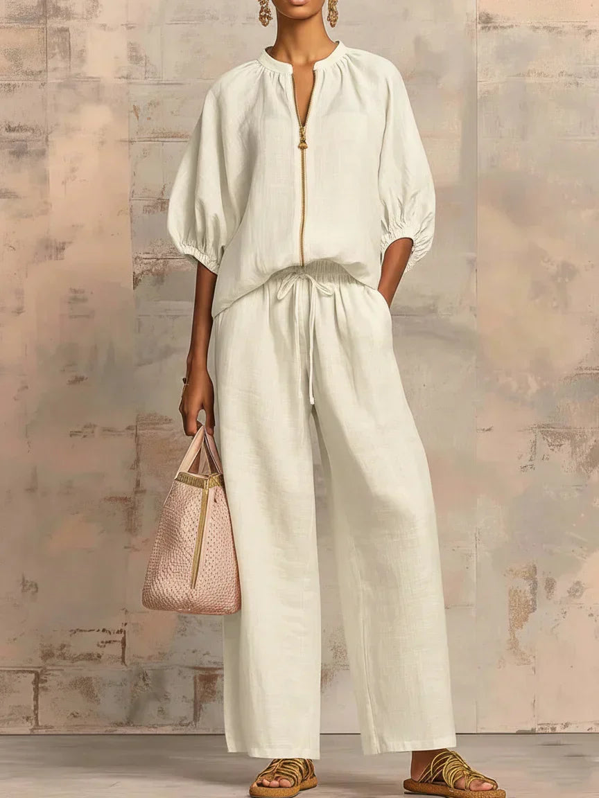 Alba | Relaxed Button-Up Shirt & Wide-Leg Pants Set for Women