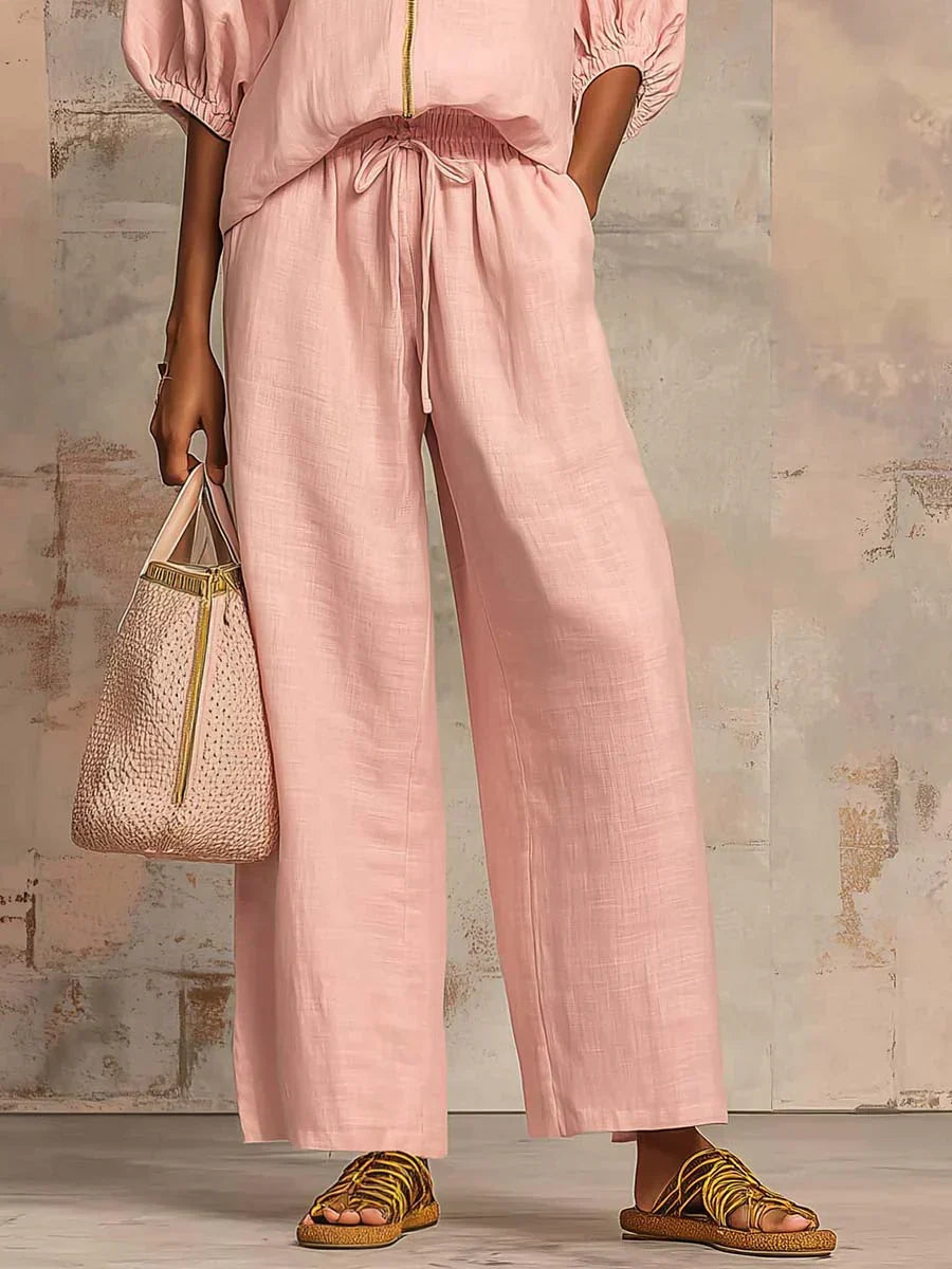 Alba | Relaxed Button-Up Shirt & Wide-Leg Pants Set for Women