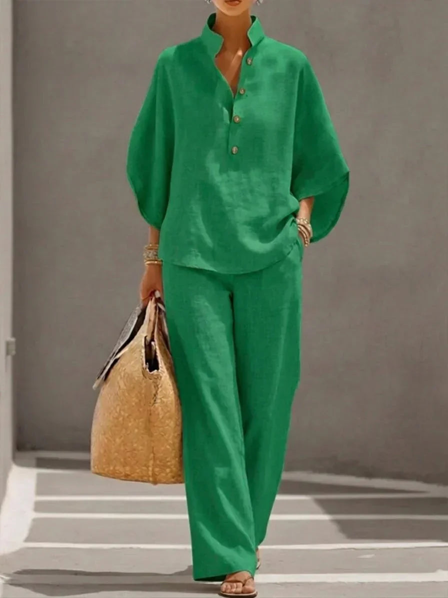 Maribel | Relaxed Batwing Sleeve Top & Wide-Leg Pants Set for Women