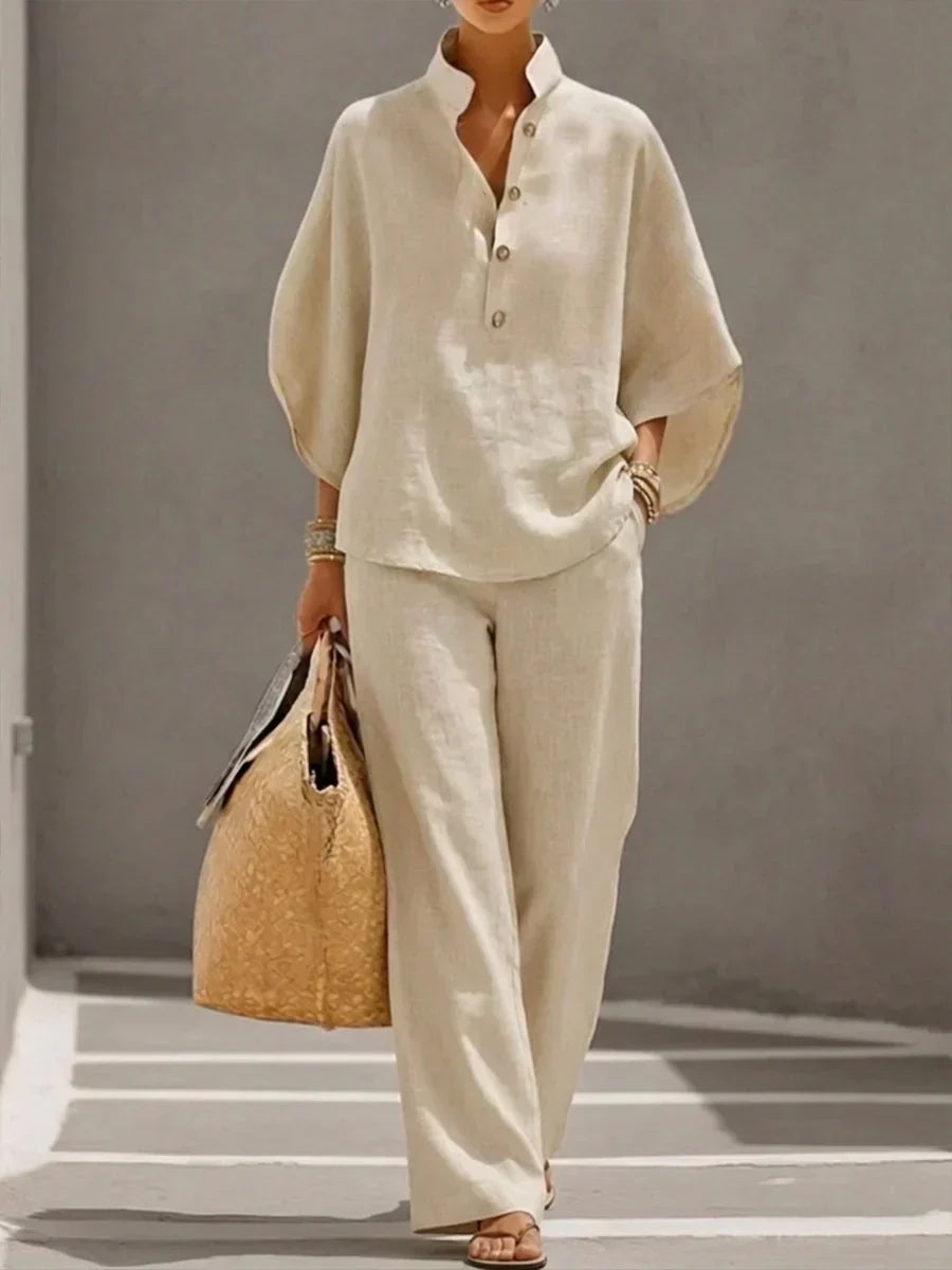 Maribel | Relaxed Batwing Sleeve Top & Wide-Leg Pants Set for Women