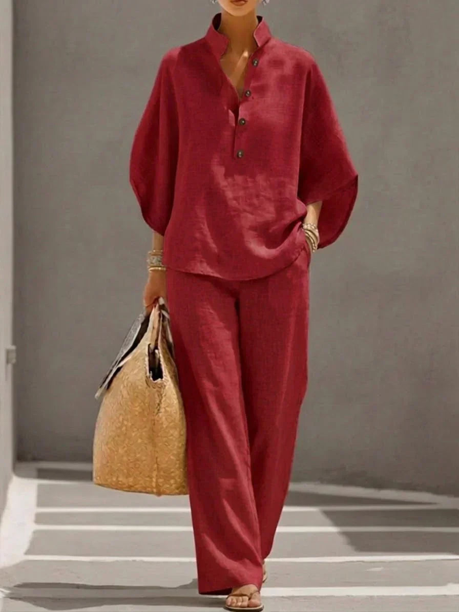Maribel | Relaxed Batwing Sleeve Top & Wide-Leg Pants Set for Women