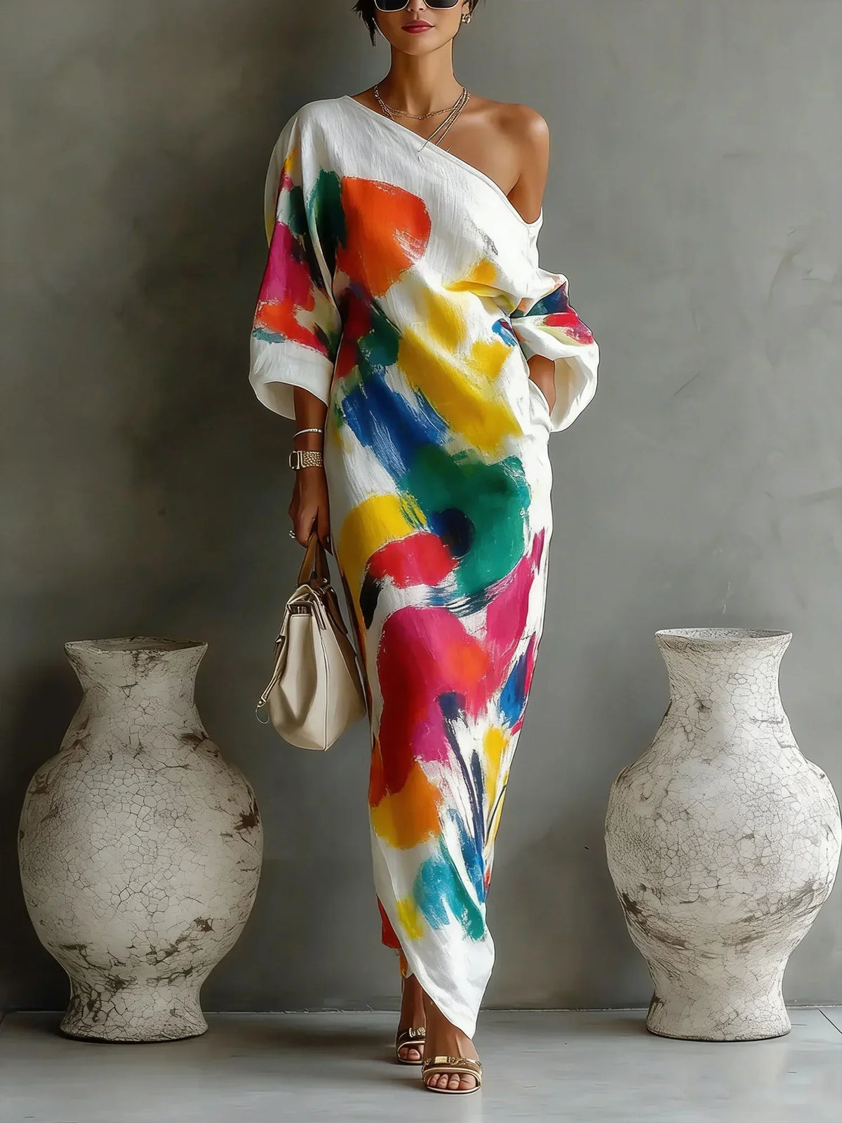 Grace | One Shoulder Abstract Print Maxi Dress