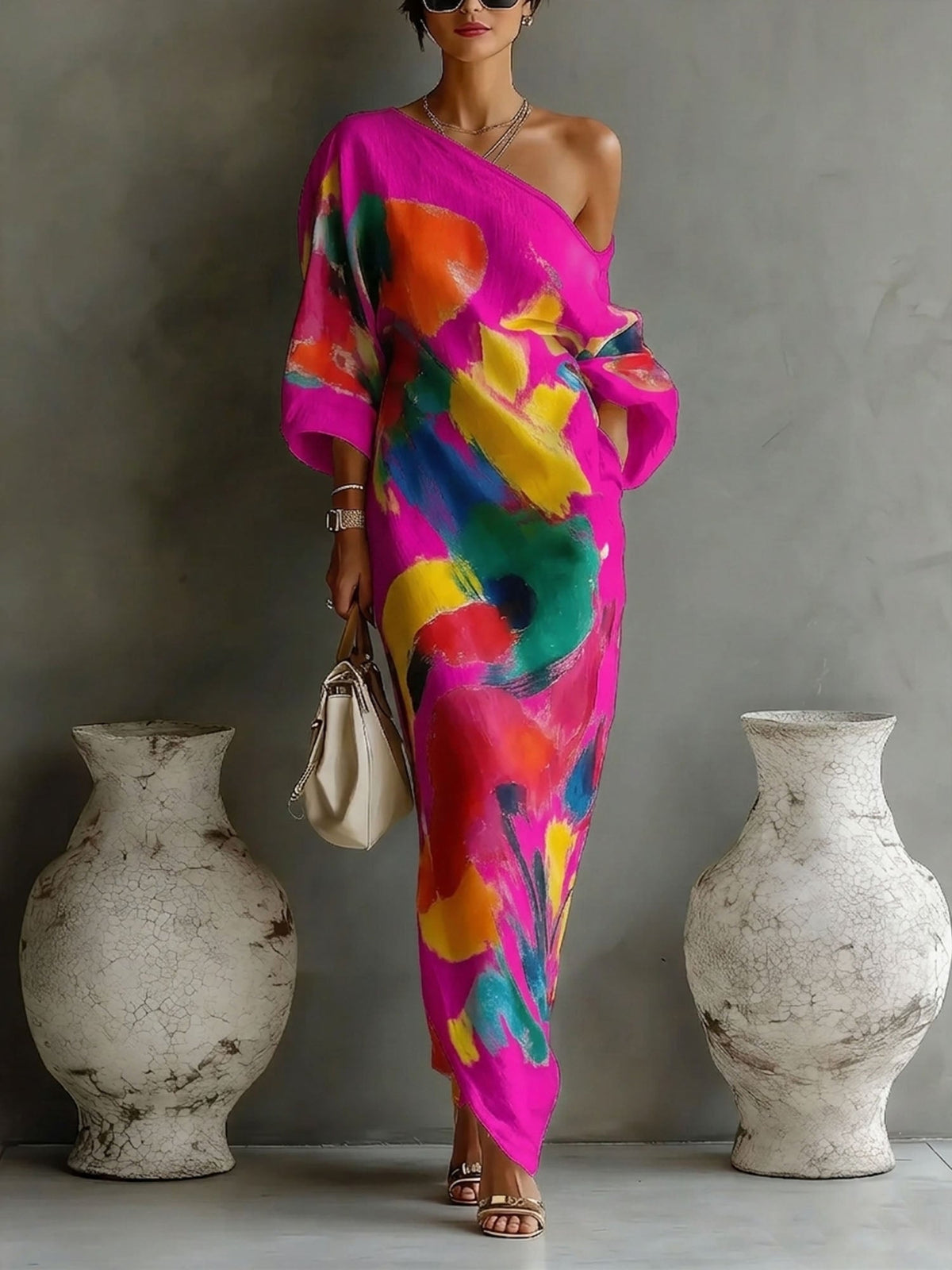 Grace | One Shoulder Abstract Print Maxi Dress