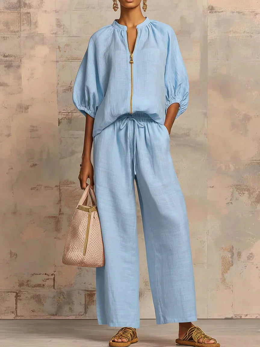 Alba | Relaxed Button-Up Shirt & Wide-Leg Pants Set for Women