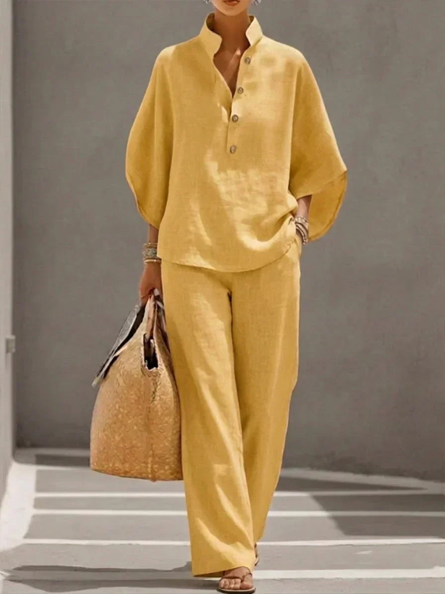 Maribel | Relaxed Batwing Sleeve Top & Wide-Leg Pants Set for Women