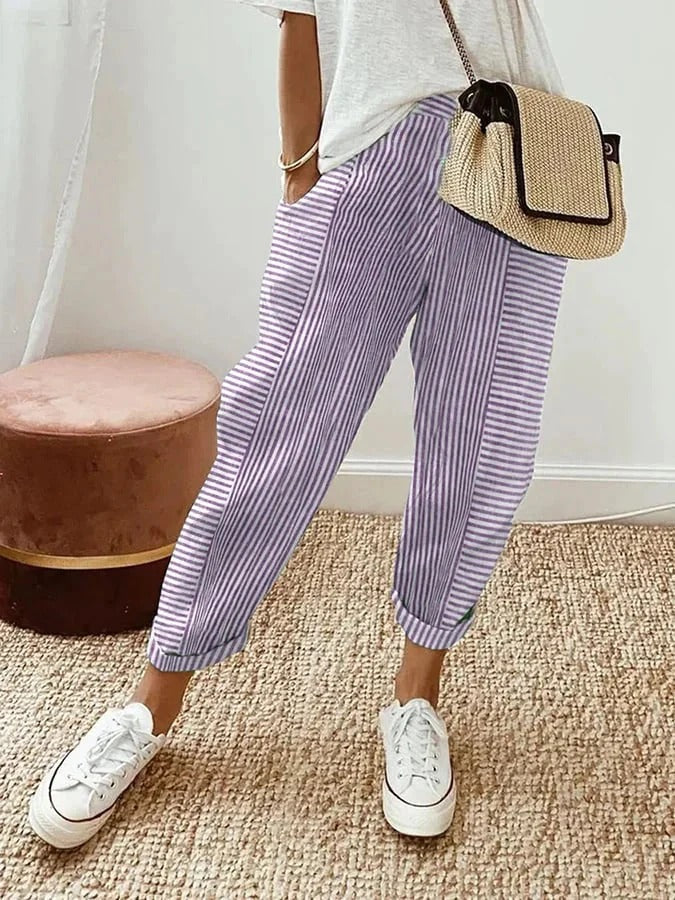 Michelle | Linen Striped Trousers for Women