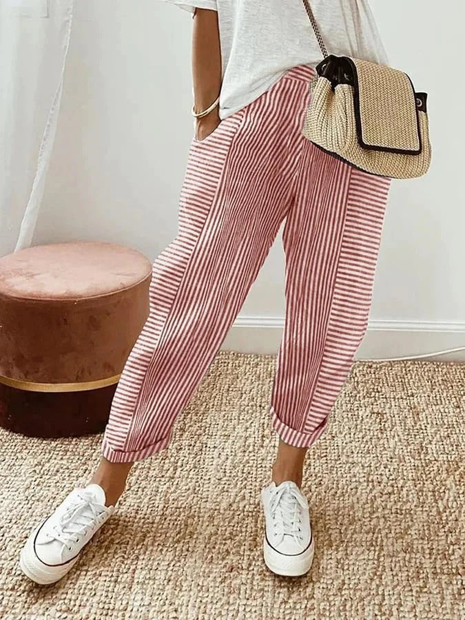 Michelle | Linen Striped Trousers for Women