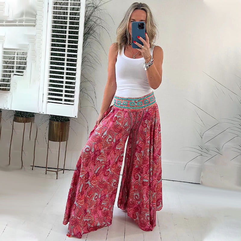 Erini | Linen Boho Wide-Leg Trousers for Women